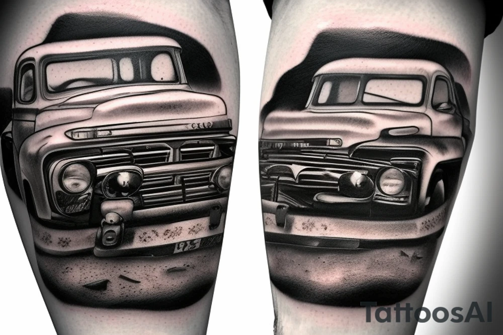 Classic Truck with flames and whitewall tires tattoo idea