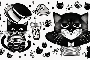 black cat with a funny hat wearing a sweater tattoo idea
