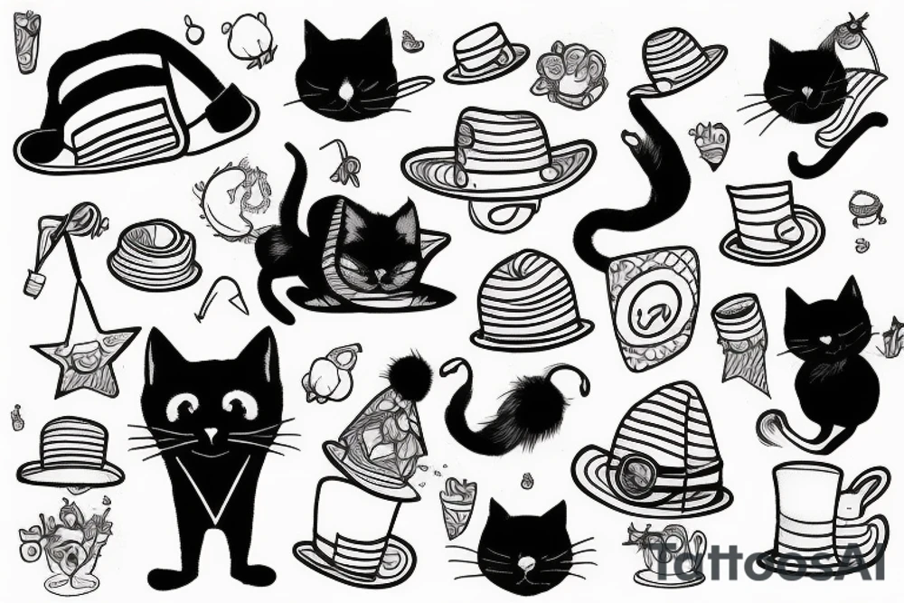 black cat with a funny hat wearing a sweater tattoo idea