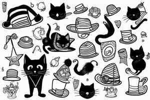 black cat with a funny hat wearing a sweater tattoo idea