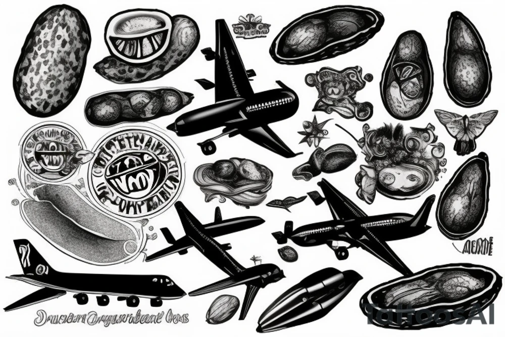 An airplane made out of avocados tattoo idea