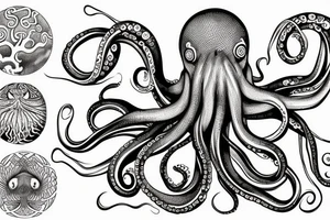 Octopus taking with its tentacles a sphere that contains within the tree of life tattoo idea