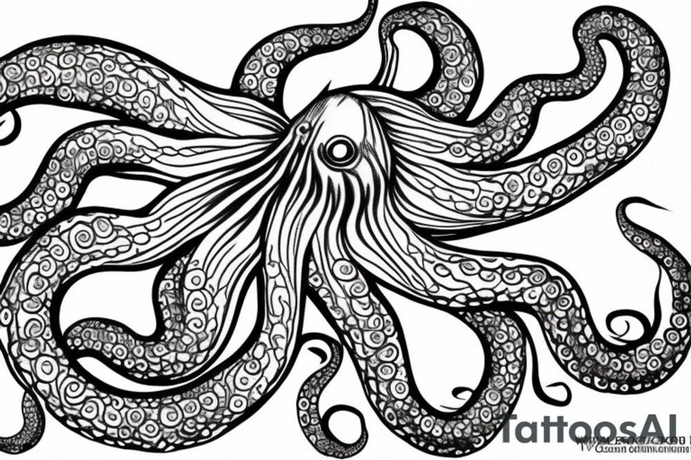 Octopus taking with its tentacles a sphere that contains within the tree of life tattoo idea