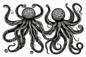 Octopus taking with its tentacles a sphere that contains within the tree of life tattoo idea