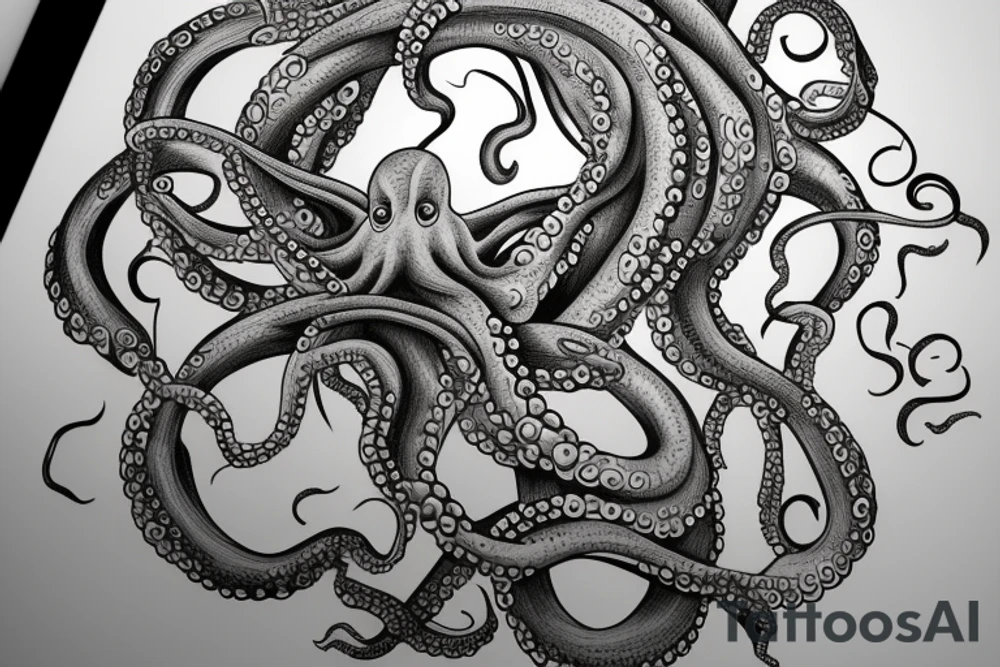 Octopus taking with its tentacles a sphere that contains within the tree of life tattoo idea