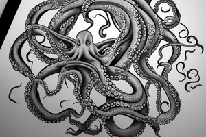 Octopus taking with its tentacles a sphere that contains within the tree of life tattoo idea