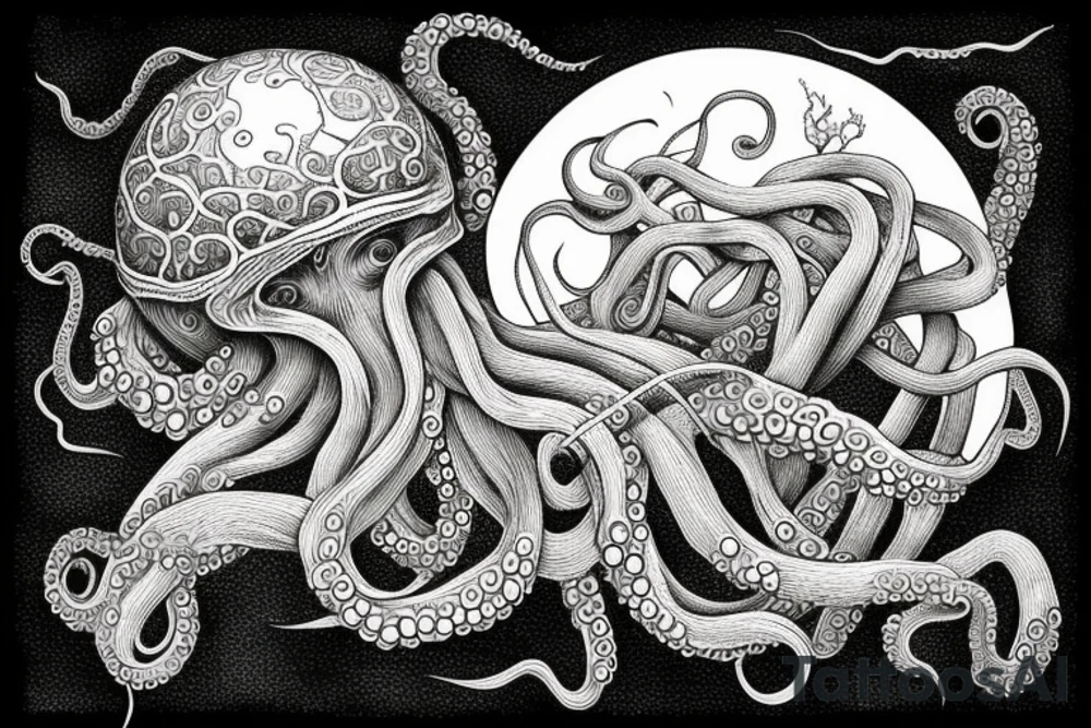 Octopus taking with its tentacles a sphere that contains within the tree of life tattoo idea Octopus taking with its tentacles a sphere that contains within the tree of life tattoo idea