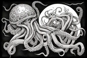 Octopus taking with its tentacles a sphere that contains within the tree of life tattoo idea