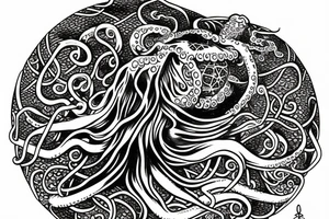 Octopus taking with its tentacles a sphere that contains within the tree of life tattoo idea