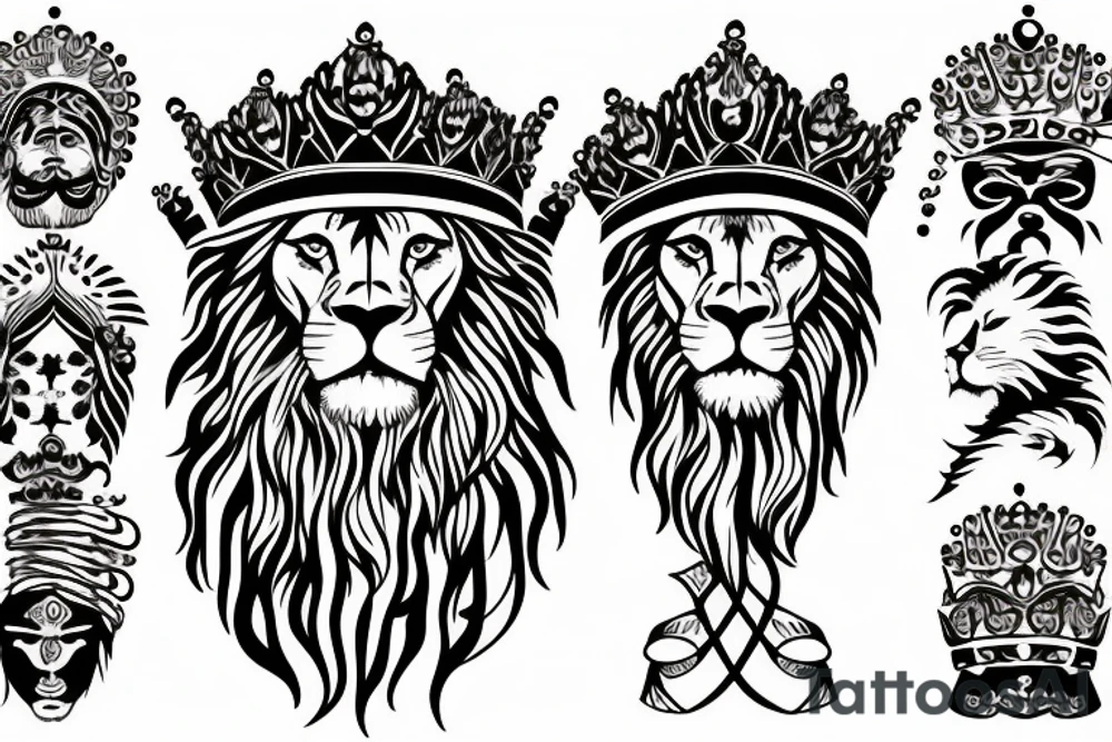 Lion with crown and Sikh hands symbol tattoo idea