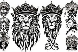 Lion with crown and Sikh hands symbol tattoo idea