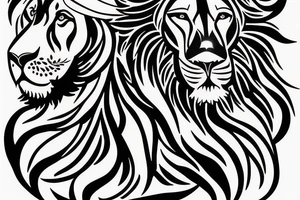 Lion with crown and Sikh hands symbol tattoo idea