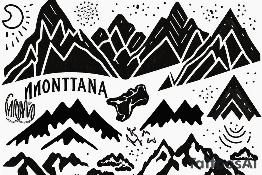 The words “Montana Slim” with mountains in the background tattoo idea