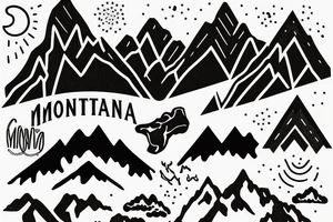 The words “Montana Slim” with mountains in the background tattoo idea