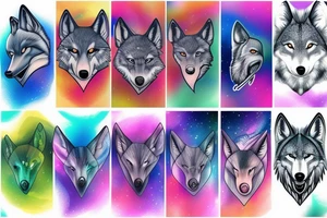 A wolf with a pelican with an aurora borealis tattoo idea