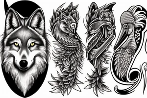 A wolf with a pelican tattoo idea