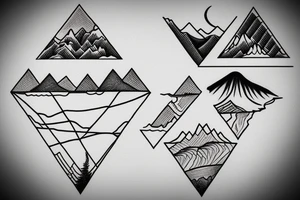 Sunrise over mountains in on triangle. Sunset over ocean in another triangle tattoo idea