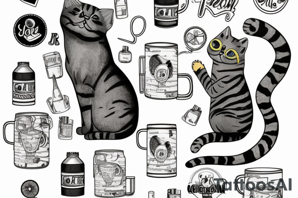 Cat drinking a seltzer tattoo idea