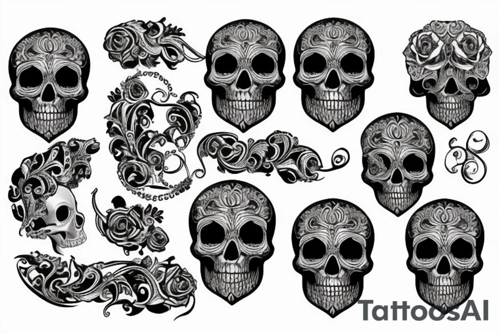 filigree around skulls tattoo idea