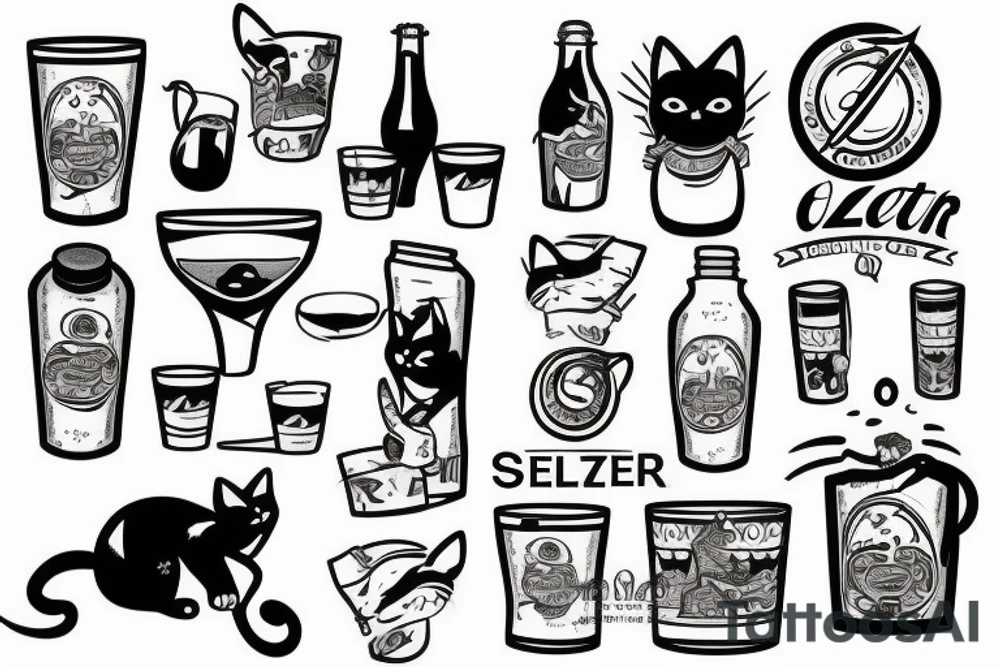 Cat drinking a seltzer tattoo idea