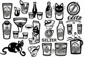 Cat drinking a seltzer tattoo idea