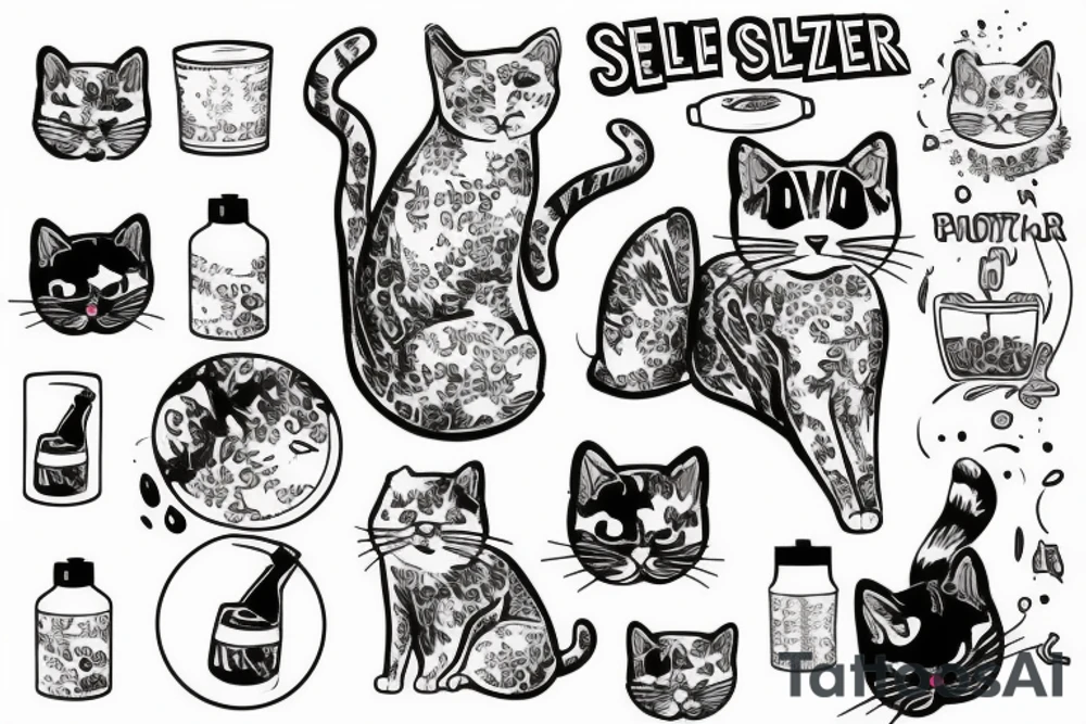 Cat drinking a seltzer tattoo idea