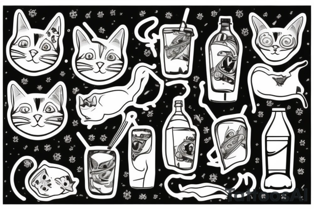 Cat drinking soda water tattoo idea