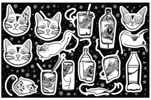 Cat drinking soda water tattoo idea