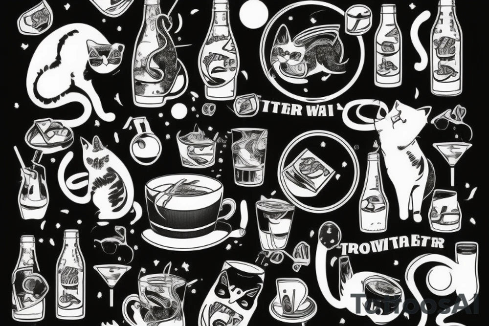 Cat drinking soda water tattoo idea