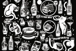Cat drinking soda water tattoo idea