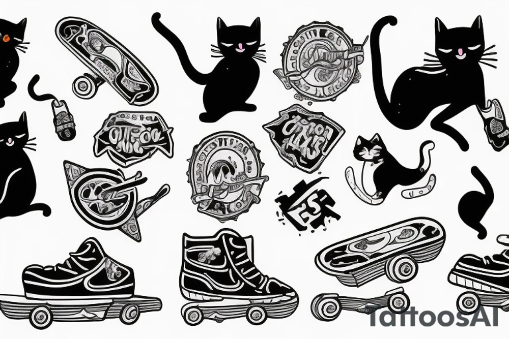 Cat skateboarding tattoo idea