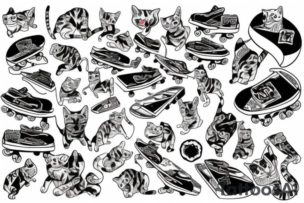 Cat skateboarding tattoo idea