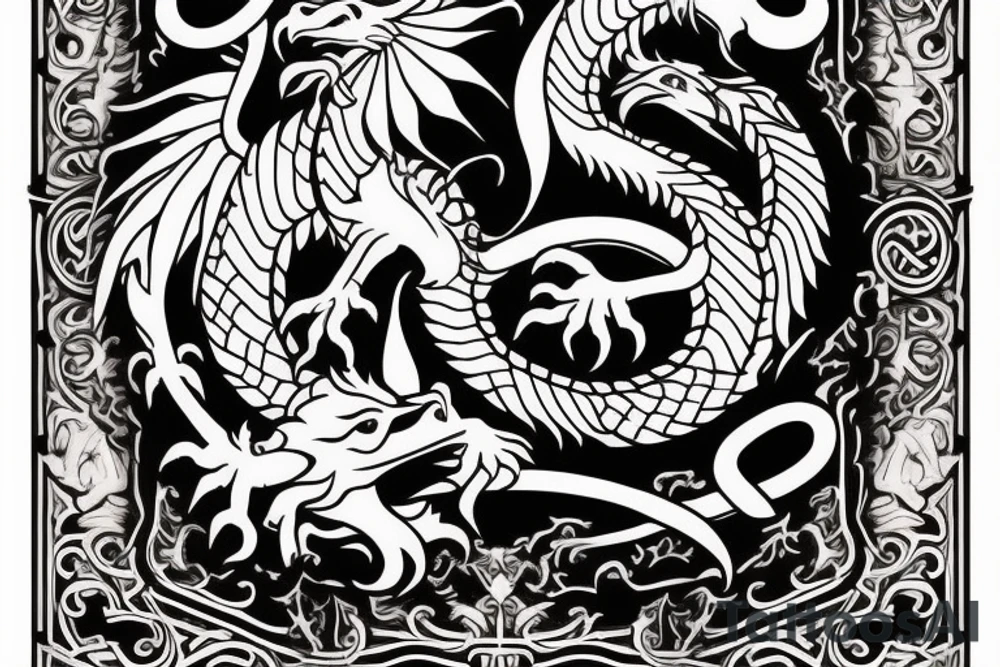 a welsh  dragon with a bass clef along side it. 3 playing cards, an ace, king, and jack. on the front of the ace it has a small seabee logo. This should be a forearm sleeve all wrapped together tattoo idea