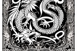 a welsh  dragon with a bass clef along side it. 3 playing cards, an ace, king, and jack. on the front of the ace it has a small seabee logo. This should be a forearm sleeve all wrapped together tattoo idea