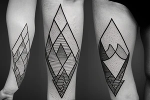 Sunrise over mountains in one triangle. Sunset over ocean in another triangle tattoo idea