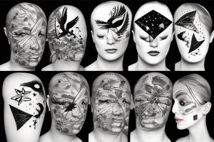Flying Bird with human face surrounded by stars tattoo idea