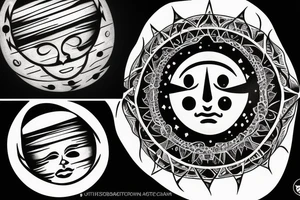 Cresent moon with a face looking up to the side. 
A sun with a face looking down. tattoo idea