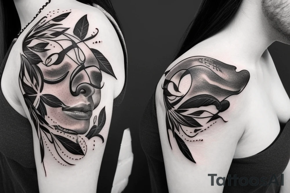 Flying Bird with human face surrounded by stars tattoo idea Flying Bird with human face surrounded by stars tattoo idea
