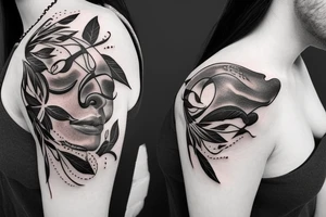Flying Bird with human face surrounded by stars tattoo idea