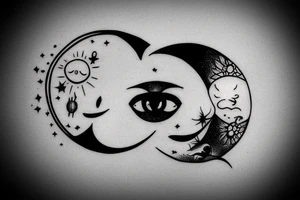 Cresent moon with a face looking up to the side. 
A sun with a face looking down. tattoo idea