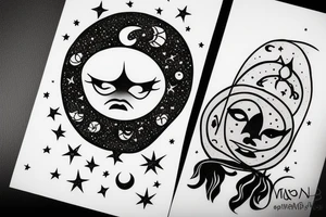Cresent moon with a face looking up to the side. tattoo idea