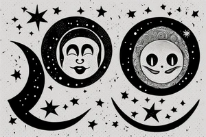 Cresent moon with a face looking up to the side. tattoo idea