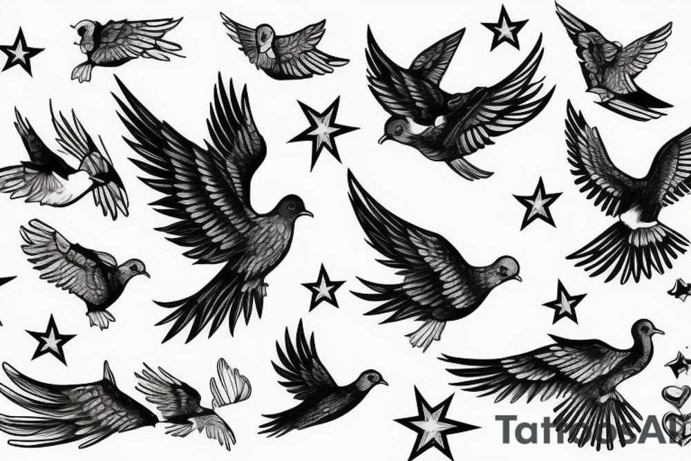 Flying dove with stars tattoo idea