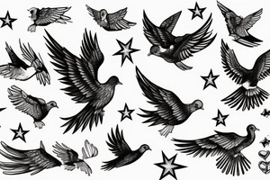 Flying dove with stars tattoo idea