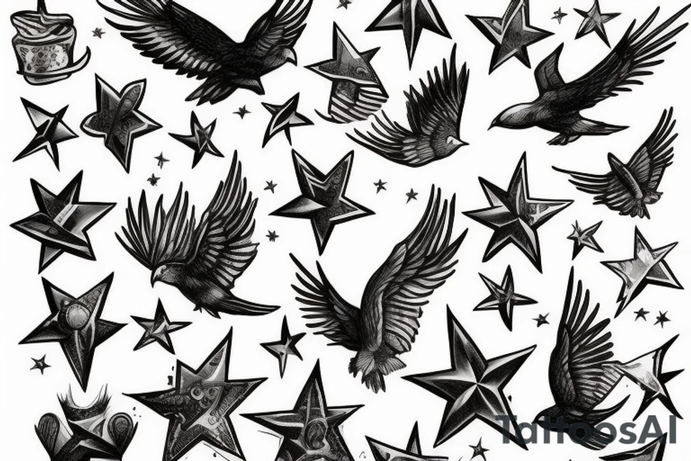 Flying dove with stars tattoo idea
