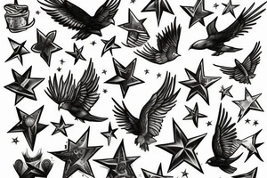 Flying dove with stars tattoo idea