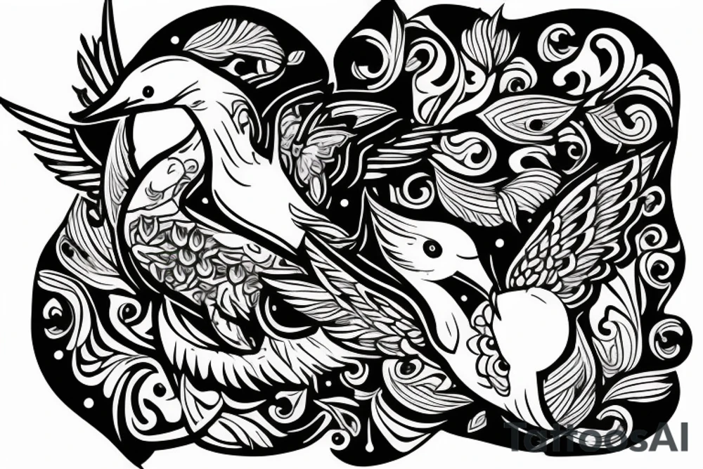 Russian doll with a hummingbird and swan tattoo idea