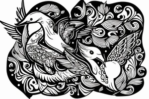 Russian doll with a hummingbird and swan tattoo idea