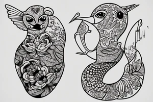 Russian doll with a hummingbird and swan tattoo idea