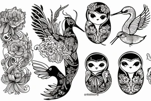 Russian doll with a hummingbird and swan tattoo idea